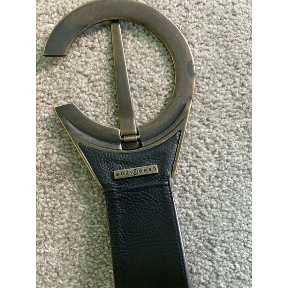 Vintage Suzi Roher‎ Metallic Leather Belt Antique Bronze Oversized Buckle Large